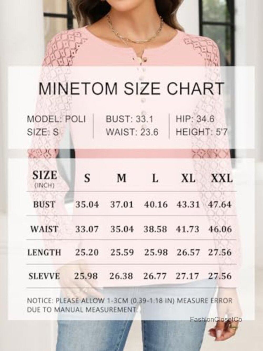 Women's Lace Henley Long Sleeve T-Shirt Casual Blouse Top - Picture 5 of 6